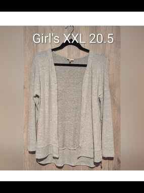 Girls Light Gray Open-Front Knit Cardigan Sweater